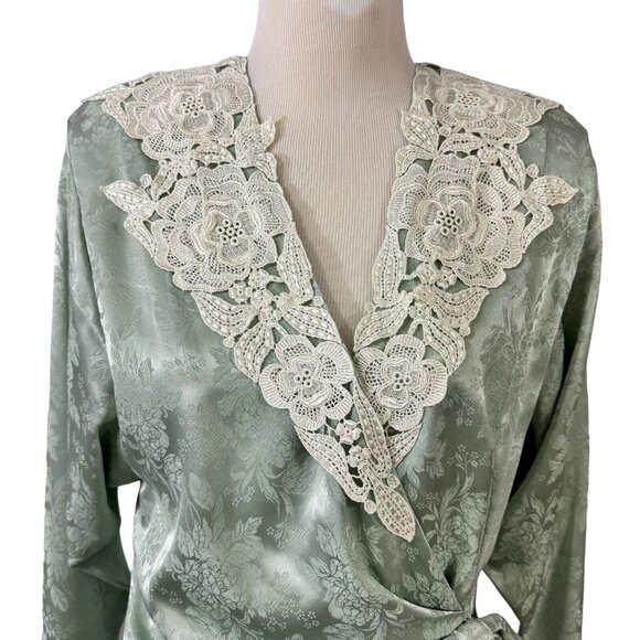 Scott McClintock Dress Green Damask Jacquard Lace Collar Size 10 Vintage 1980s - Picture 3 of 10